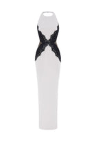 Crew-Neck Halter Backless Lace-Splicing Waist Side-Slit Dress