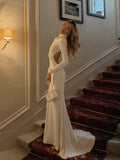 High-Neck Long-Sleeve Backless Asymmetric-Hem Bodycon Dress