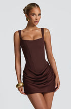 Plum brown Spaghetti Strap Square-Neck Corset-Style Mini Dress