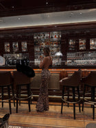 High-Neck Sleeveless Backless Ruched Leopard-Print Maxi Dress