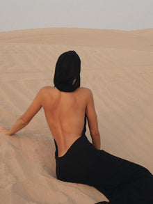 Backless Hooded Chiffon Maxi Dress