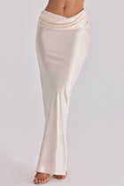 Boat-Neck Long-Sleeve Lace Bodysuit Top with Waist-Drape Satin Skirt Set