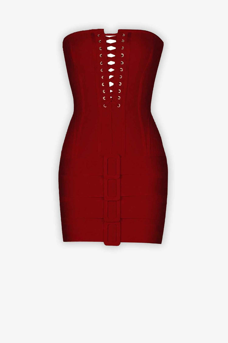 Burgundy Lace-up Bustier Mini Dress