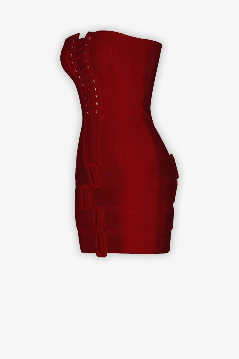 Burgundy Lace-up Bustier Mini Dress