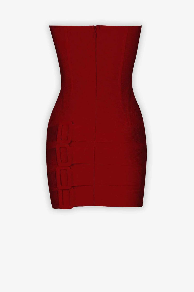 Burgundy Lace-up Bustier Mini Dress