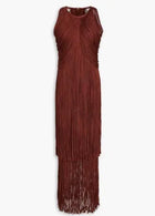 Crew-Neck Sleeveless Metallic Draped Fringe Dress