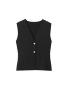 Vest-Style V-Neck Top & Mesh-Panel Skirt Set