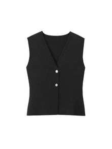 Vest-Style V-Neck Top & Mesh-Panel Skirt Set