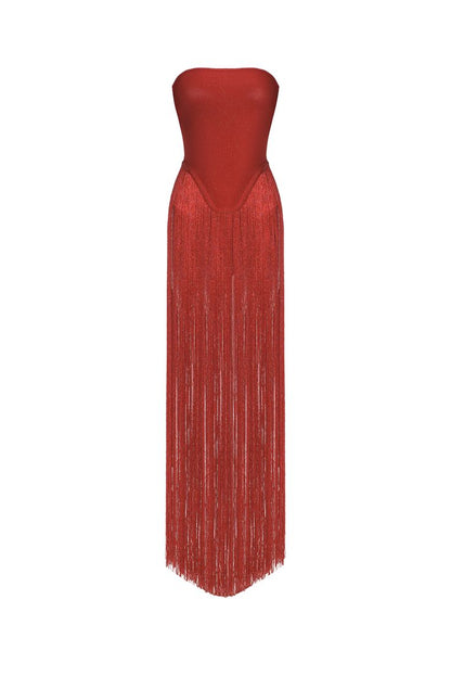 Strapless Bandage Fringe Panel Dress