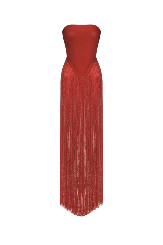 Strapless Bandage Fringe Panel Dress