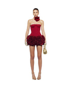 Paradise Cupped Corset&Hand-embroidered Rose Mini Skirt Sets
