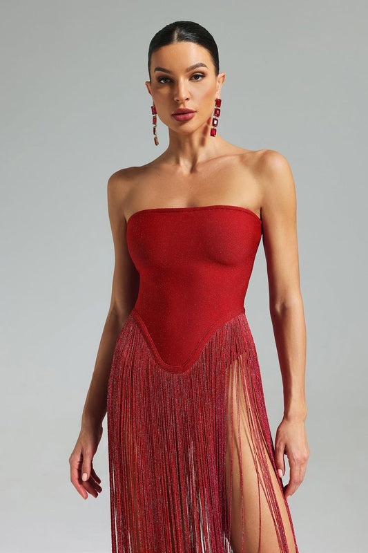 Strapless Bandage Fringe Panel Dress