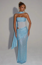 Scarf-Style Bandeau Mesh Rhinestone Waist Cut-Out Dress