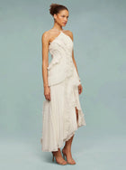 Double Tie Design Halter Spaghetti Strap  Ruched Asymmetrical Hem Dress