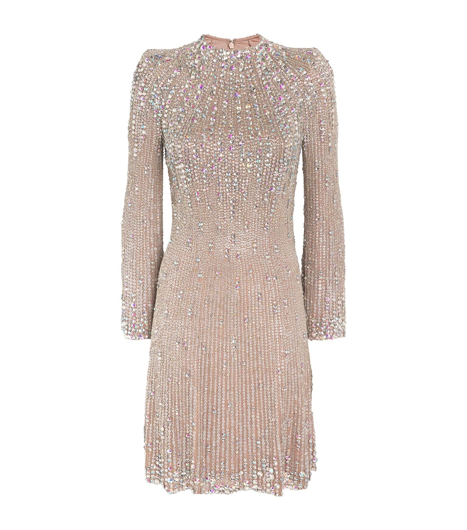 Sequin Rhinestone-Embroidered Long-Sleeve Gown