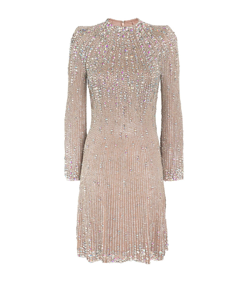 Sequin Rhinestone-Embroidered Long-Sleeve Gown