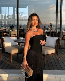 Strapless Bandage Fringe Panel Dress