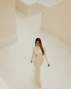 High-Neck  Waist Cut-Out  Ruched Maxi Dress