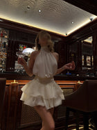 High-Neck Halter Tie-Back Sleeveless Backless Tiered Chiffon Mini Dress