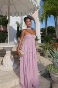 Strapless Draped-Neck Backless Asymmetric-Hem Chiffon Purple Dress