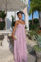 Strapless Draped-Neck Backless Asymmetric-Hem Chiffon Purple Dress