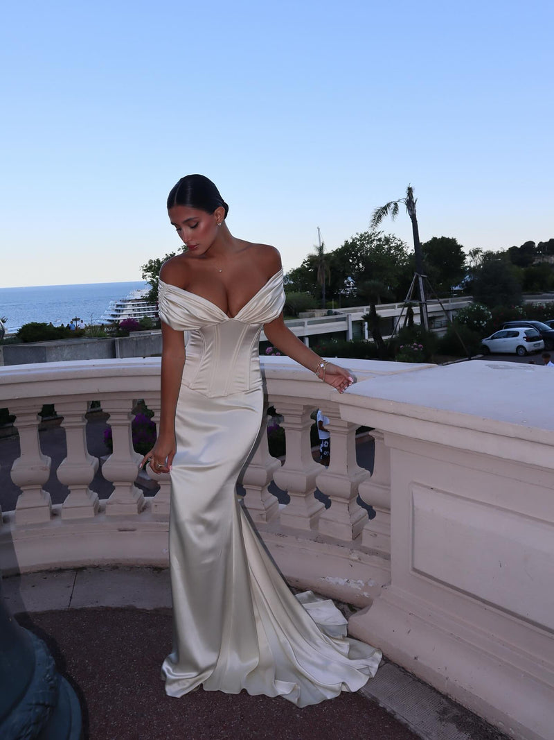 Satin Deep V-Neck Corset Top and Maxi Skirt Two-Piece Set