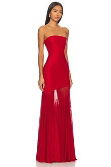 Strapless Bodycon Mesh Paneling Maxi Dres – Elegant Party & Evening Wear