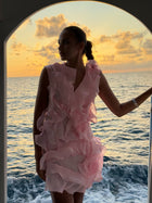 V-Neck Off-Shoulder Layered Ruffled Sleeveless Mini Dress