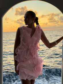 V-Neck Off-Shoulder Layered Ruffled Sleeveless Mini Dress