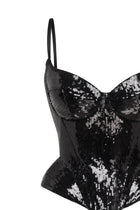 Black Sequin Spaghetti Strap Corset Top and Skirt Two-Piece Set