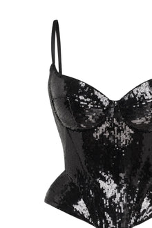Black Sequin Spaghetti Strap Corset Top and Skirt Two-Piece Set