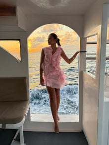 V-Neck Off-Shoulder Layered Ruffled Sleeveless Mini Dress