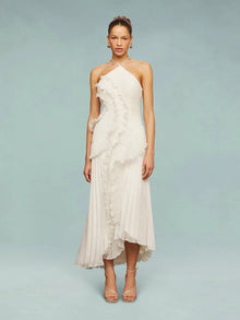 Double Tie Design Halter Spaghetti Strap  Ruched Asymmetrical Hem Dress