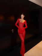 Crew Neck Ruffle Long Sleeve Knit Bodycon Dress