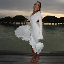 Sweetheart Neckline Long Sleeves Ruffled Cuffs Dress