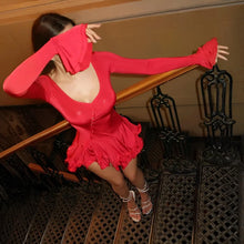 Asymmetrical Button-Front Ruffle Mini Long-Sleeve Dress