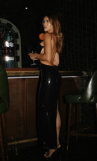 Sequin Halter Front-Center Cutout Back-Slit Dress