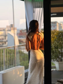 Crew-Neck Flutter-Sleeve Open-Back Knit Dress