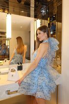 Tank High-Neck Tie-Up Organza Printed Tiered Dress