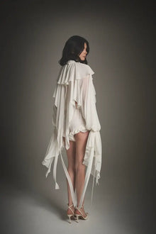 Cape Ruffle Collar Long-Sleeve Top & Shorts Set