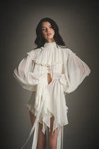 Cape Ruffle Collar Long-Sleeve Top & Shorts Set