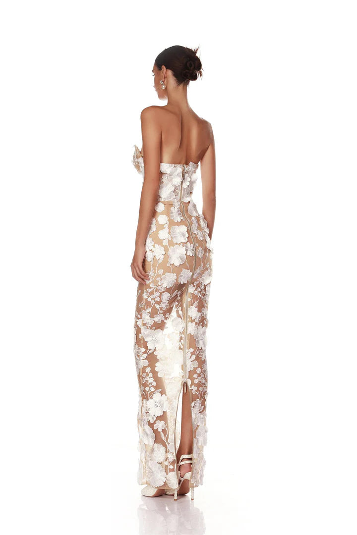 Strapless Floral Embroidered Gown