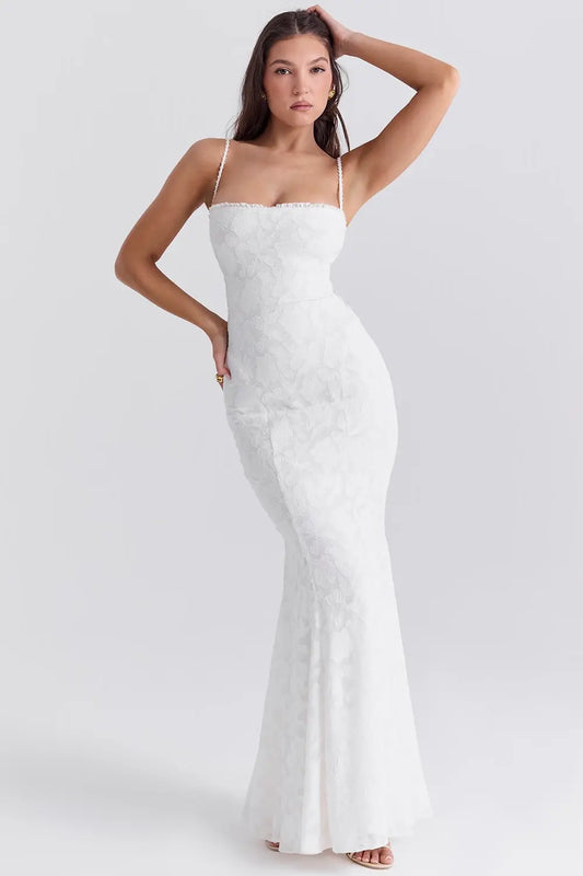 Ivory Lace up Back Maxi Dress