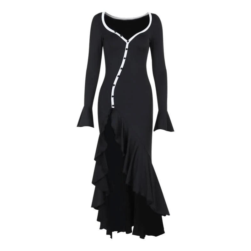 Sweetheart Neckline Long Sleeves Ruffled Cuffs Dress