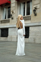 High-Neck  Waist Cut-Out  Ruched Maxi Dress