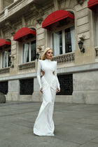 High-Neck  Waist Cut-Out  Ruched Maxi Dress