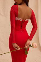 Square-Neck Long-Sleeve Corset Bodycon Dress