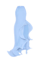 Sleeveless Pleated Tie-Hem Horsehair-Trim Blue Dress