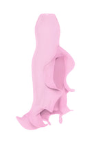 Sleeveless Pleated Tie-Hem Horsehair-Trim Pink Dress