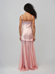 Spaghetti Strap Lace-Trim Satin and Chiffon Paneled Dress